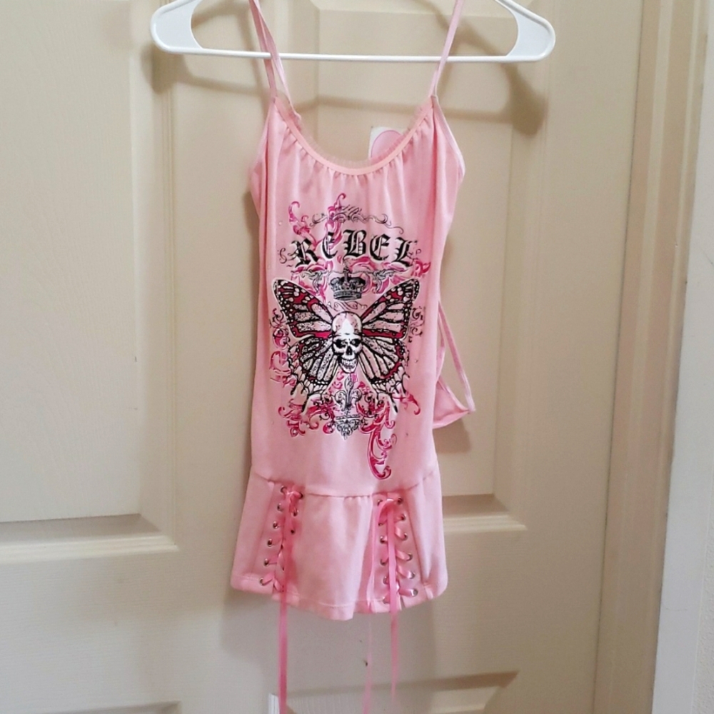 100% Babe Rebel Skull bling cami with thong